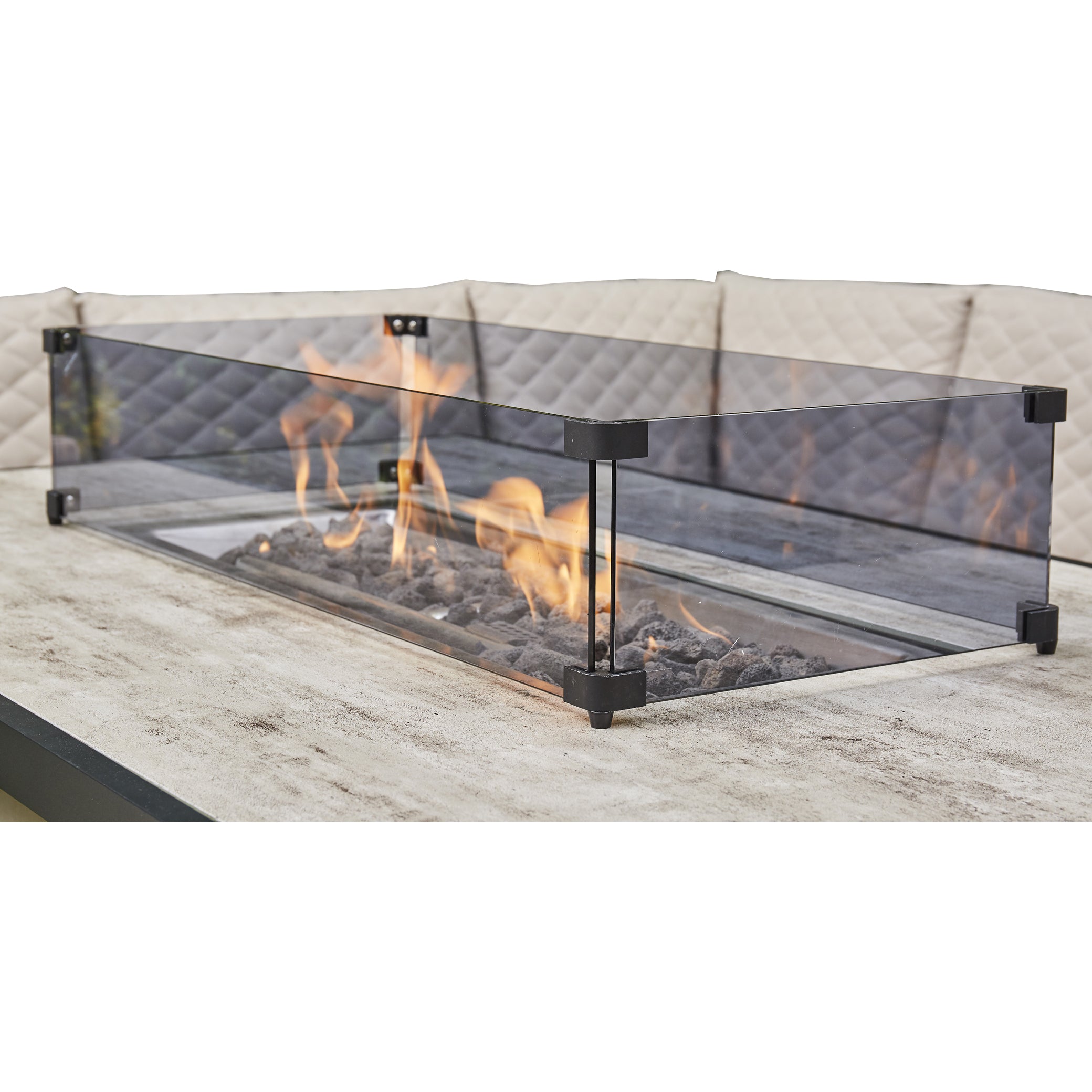 Miami Aluminum Corner Sofa And Ceramic Fire Pit Table With Large And Small Benches