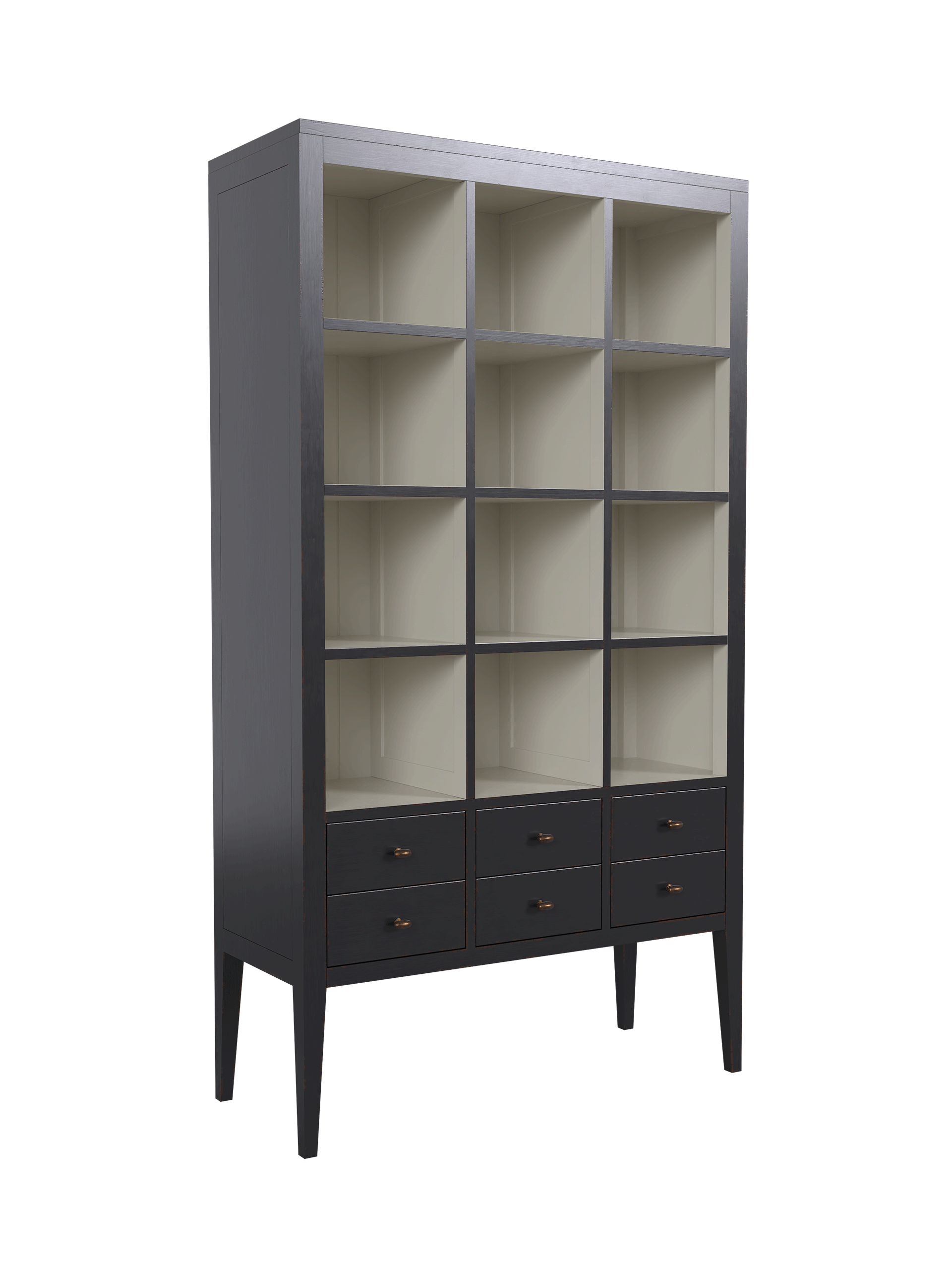Barwick Charcoal & Soft Natural 6 Drawer Triple Bookcase