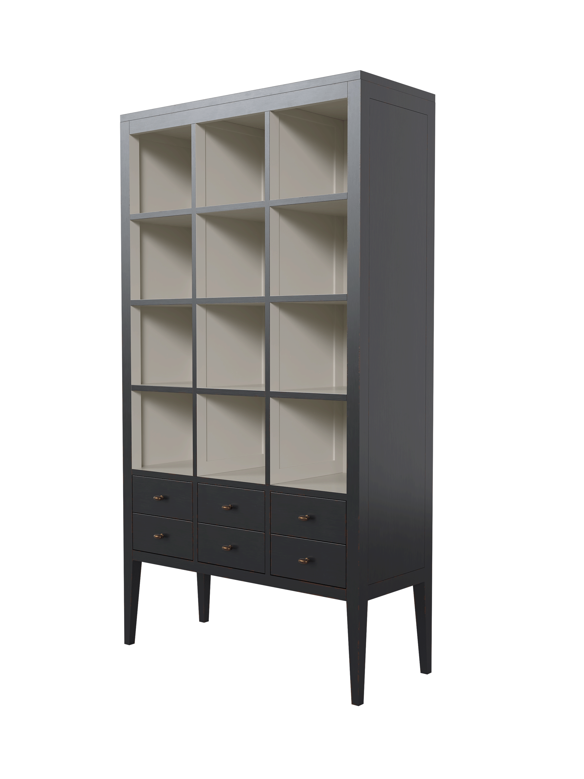 Barwick Charcoal & Soft Natural 6 Drawer Triple Bookcase