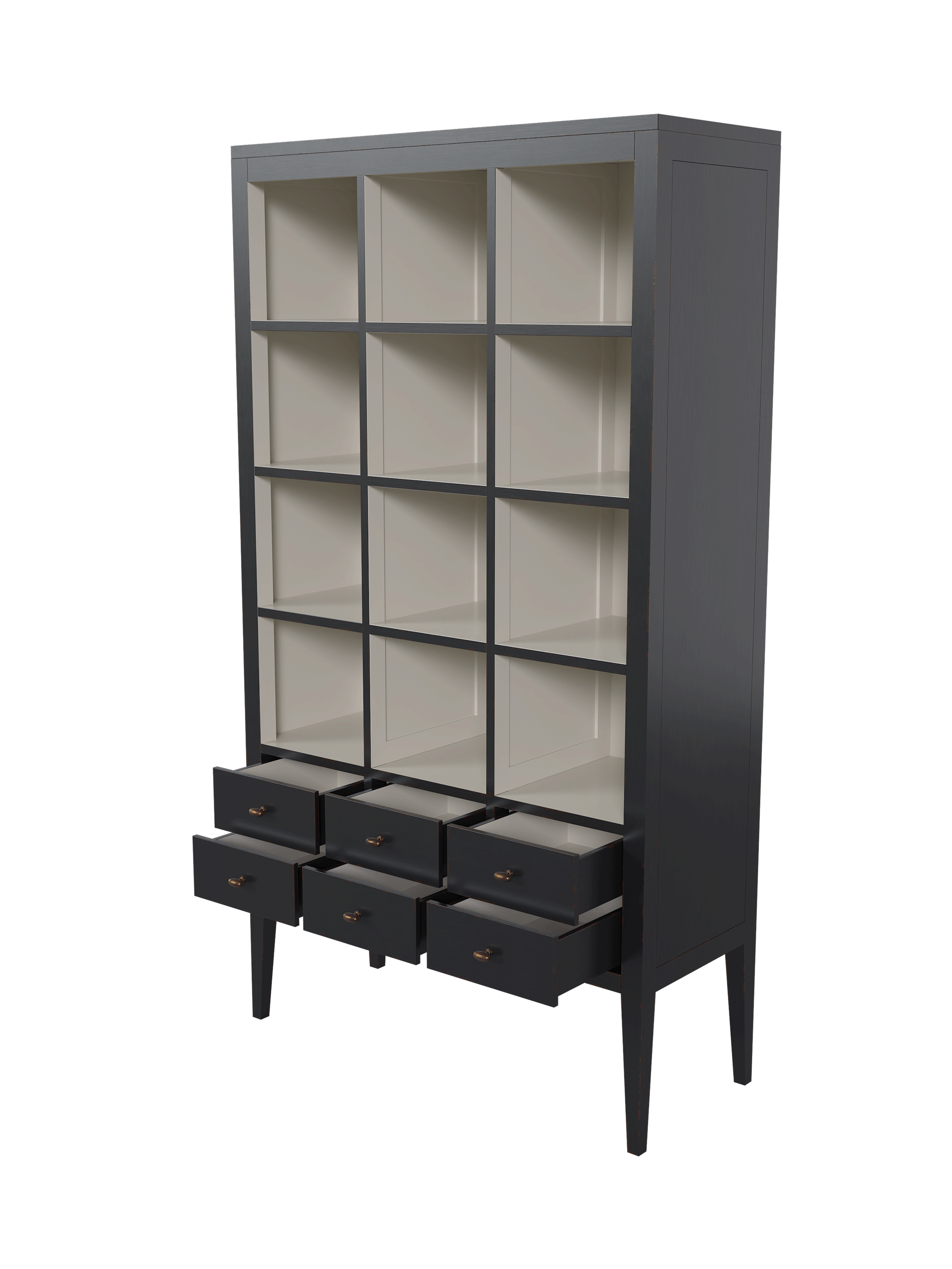Barwick Charcoal & Soft Natural 6 Drawer Triple Bookcase