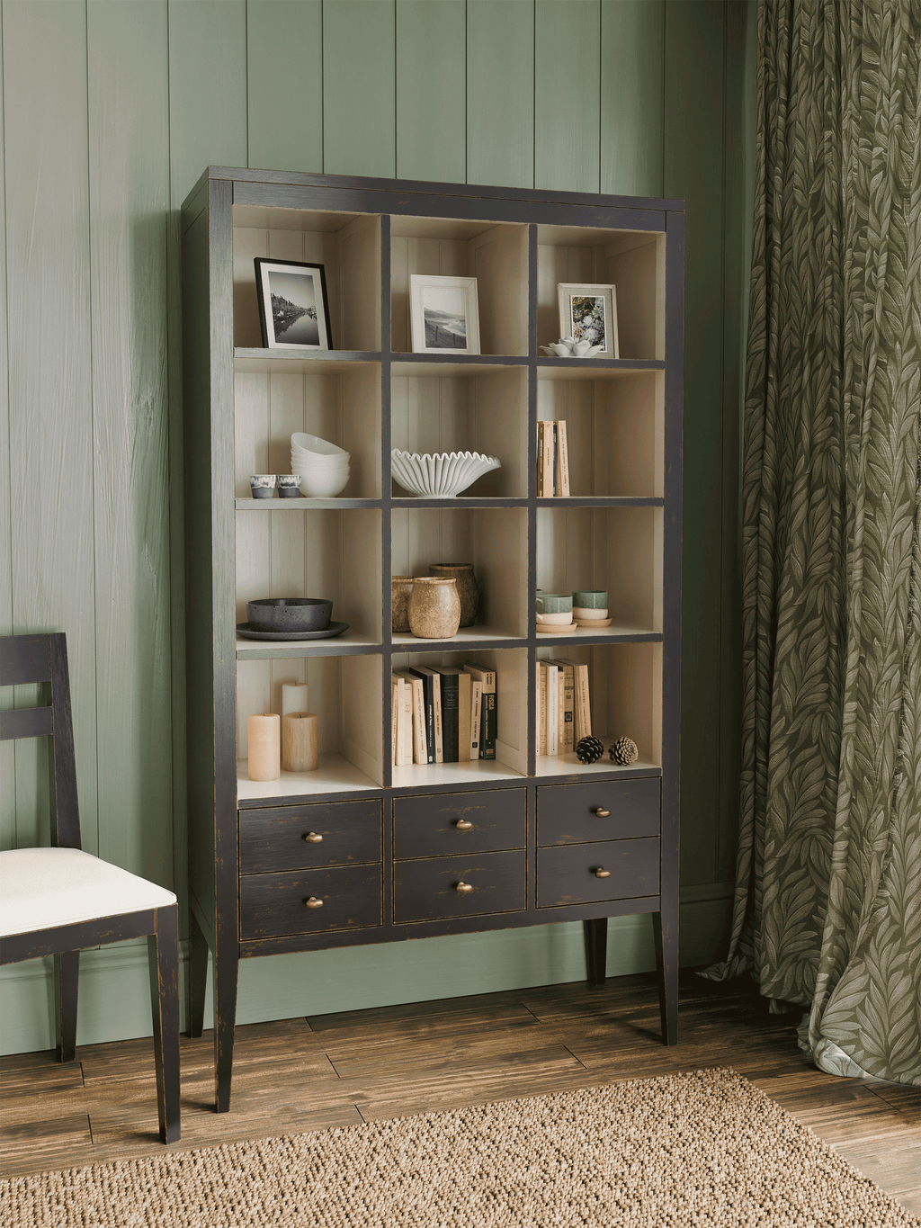 Barwick Charcoal & Soft Natural 6 Drawer Triple Bookcase