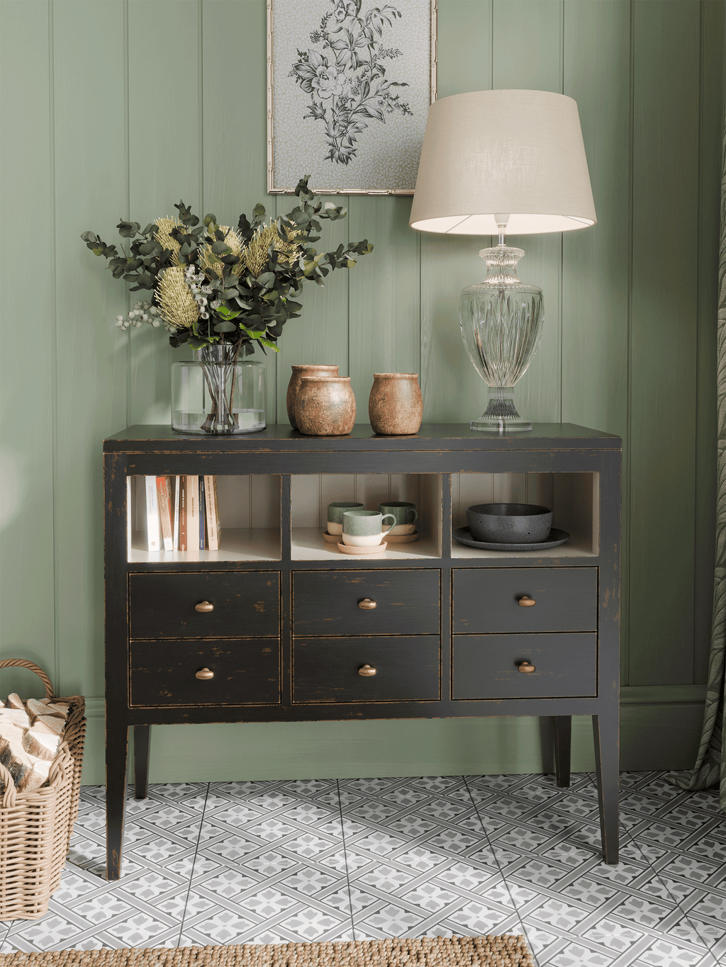 Barwick Charcoal & Soft Natural 6 Drawer Low Bookcase