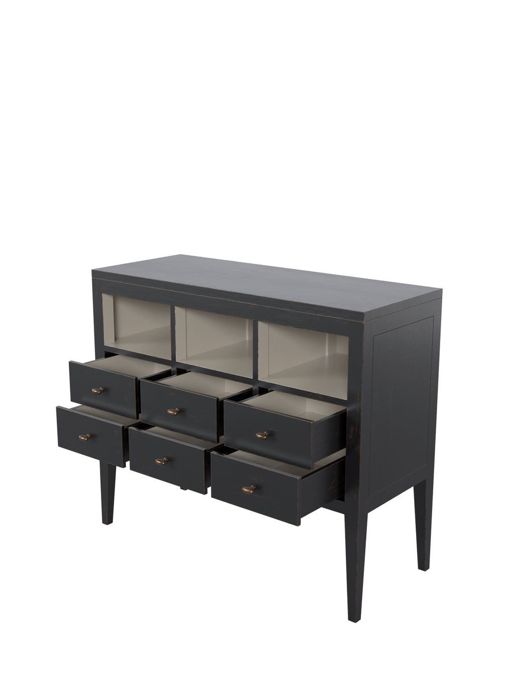 Barwick Charcoal & Soft Natural 6 Drawer Low Bookcase