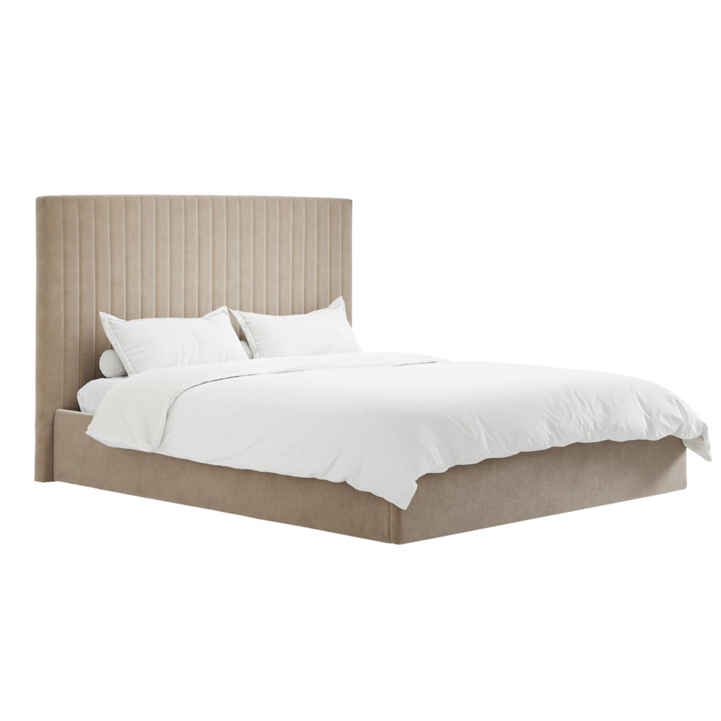 BERLIN BEIGE TALL OTTOMAN SUPER KING SIZE BED
