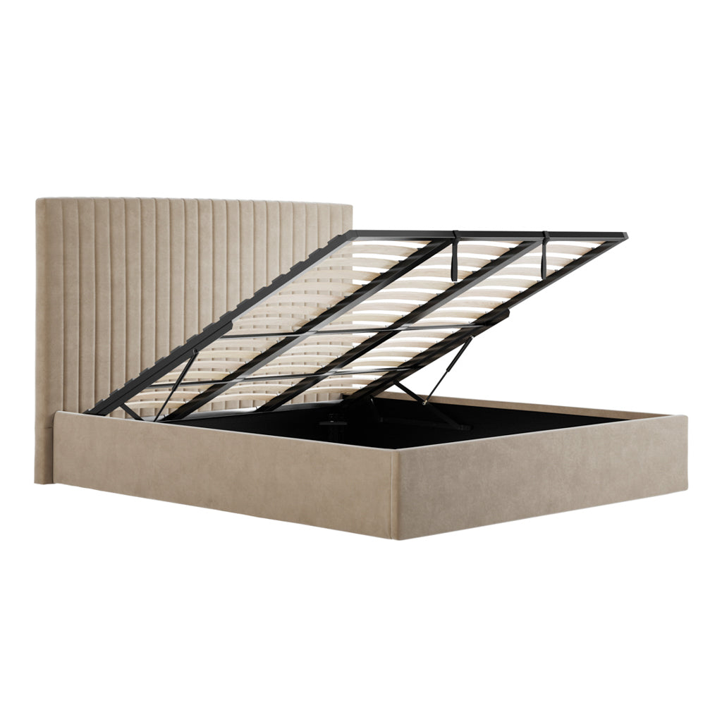 BERLIN BEIGE TALL OTTOMAN SUPER KING SIZE BED