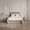 BERLIN BEIGE TALL OTTOMAN SUPER KING SIZE BED