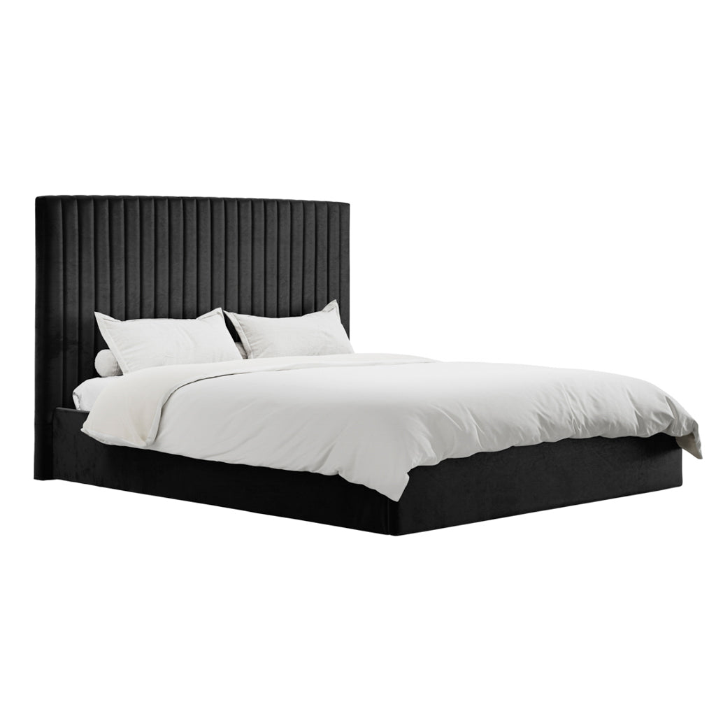 BERLIN BLACK TALL OTTOMAN SUPER KING SIZE BED