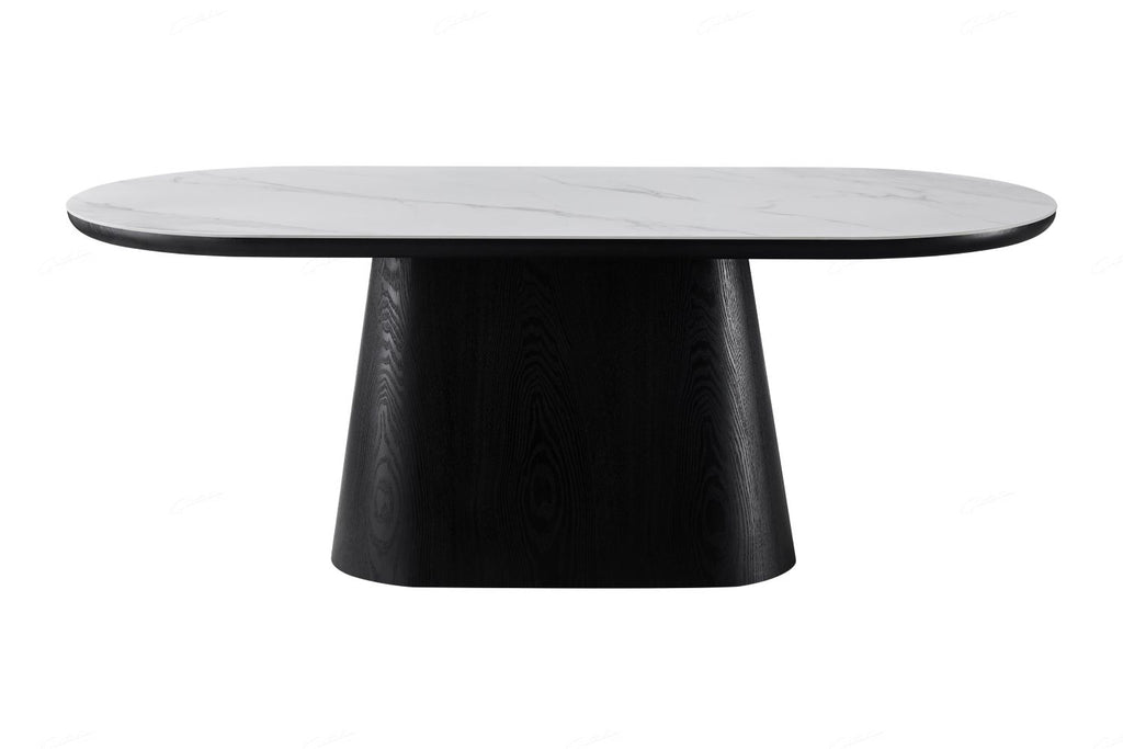 Bianca Oval Dining Table Black & White Sintered Stone
