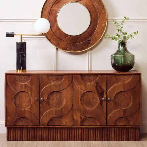 Siva Four Door Mango Wood Hammered Sideboard