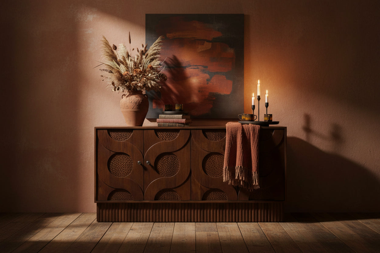 Siva Four Door Mango Wood Hammered Sideboard