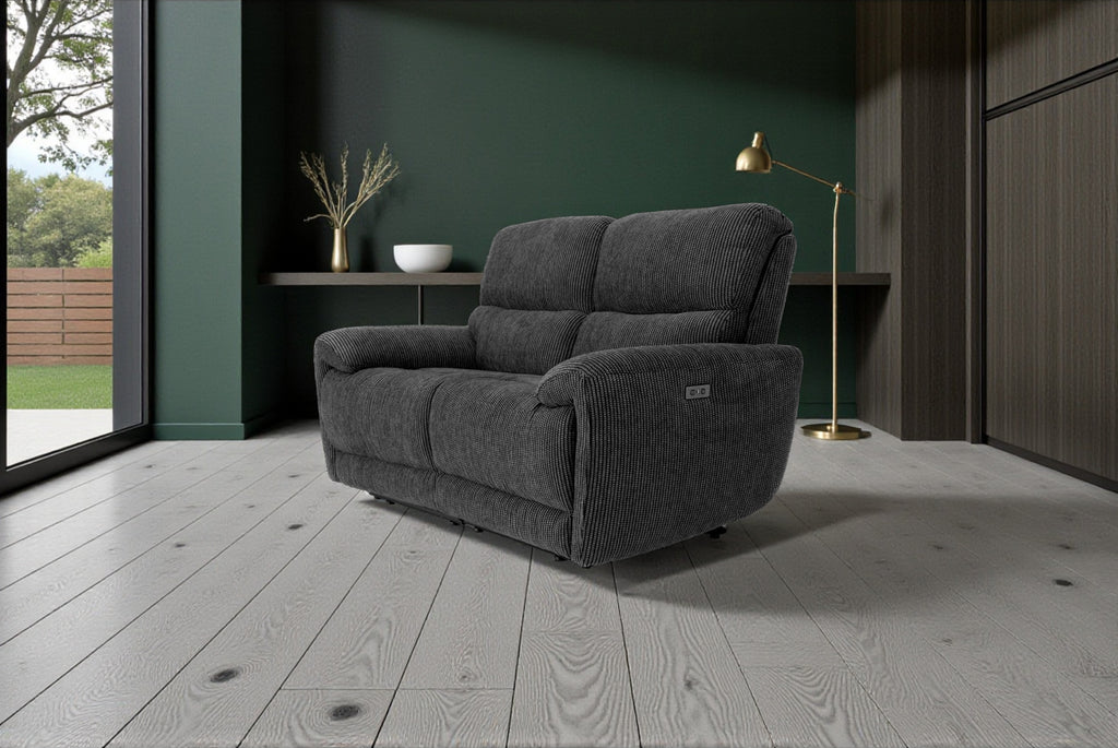 Cairo Black Lay-Z-Boy Style Fabric Power Recliner 2 Seater Sofa