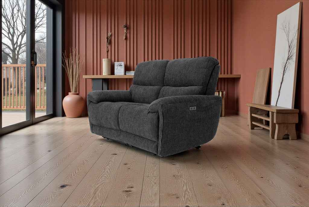 Cairo Black Lay-Z-Boy Style Fabric Power Recliner 2 Seater Sofa