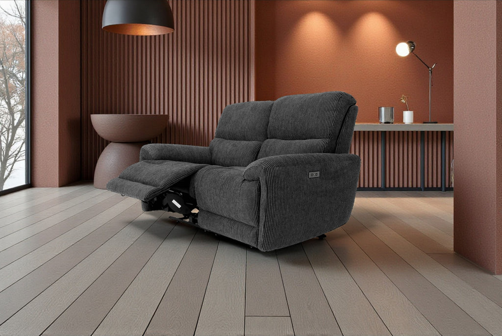Cairo Black Lay-Z-Boy Style Fabric Power Recliner 2 Seater Sofa