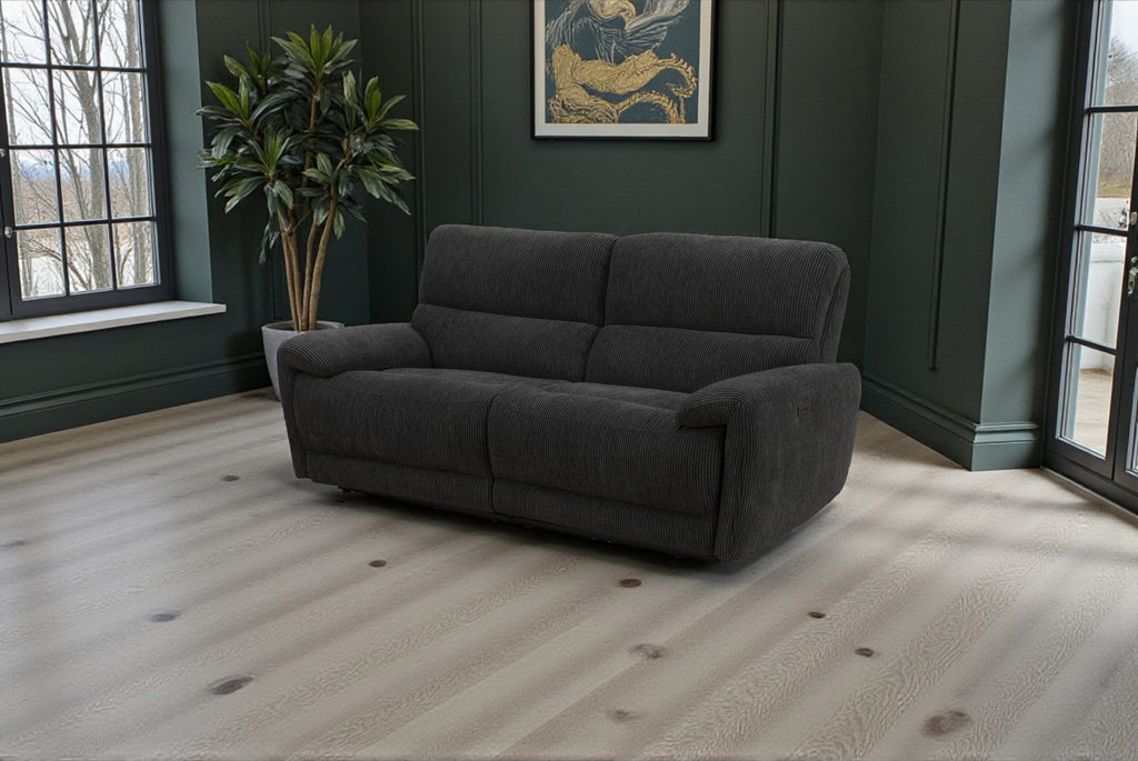 Cairo Black Lay-Z-Boy Style Fabric Power Recliner 3 Seater Sofa