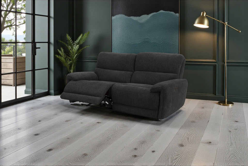 Cairo Black Lay-Z-Boy Style Fabric Power Recliner 3 Seater Sofa