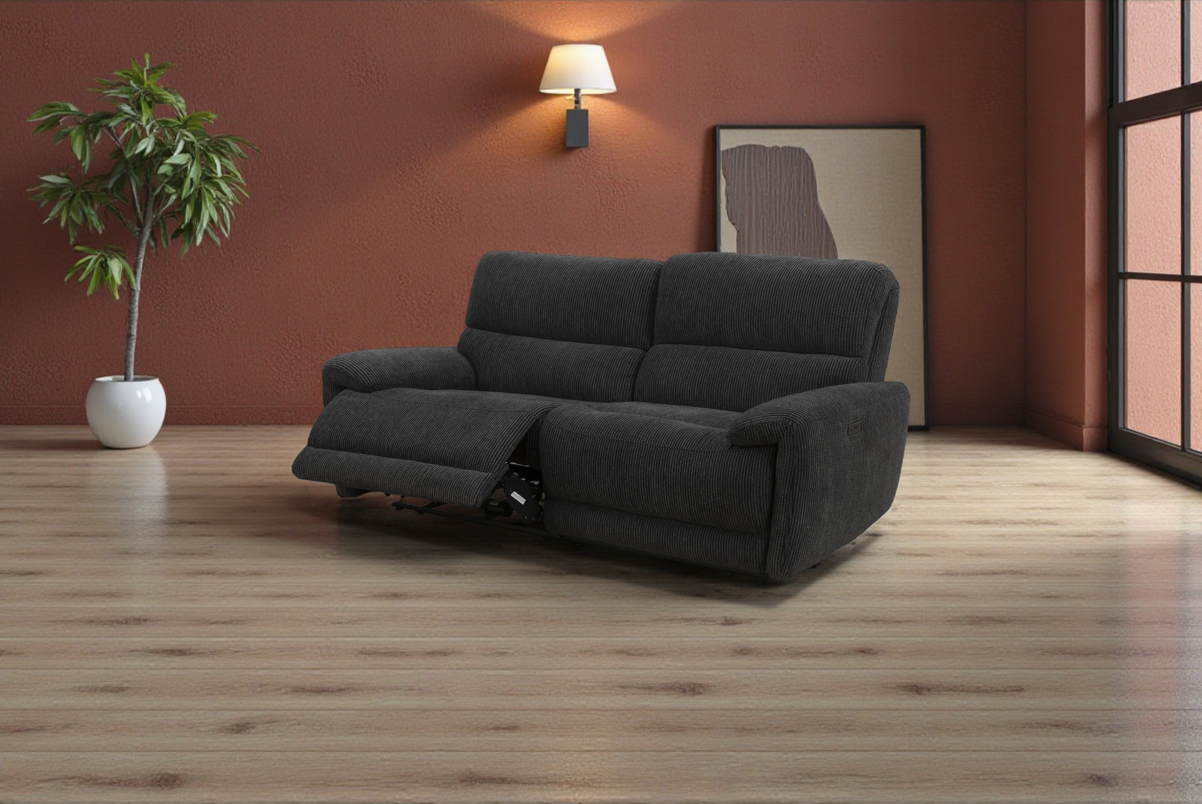 Cairo Black Lay-Z-Boy Style Fabric Power Recliner 3 Seater Sofa