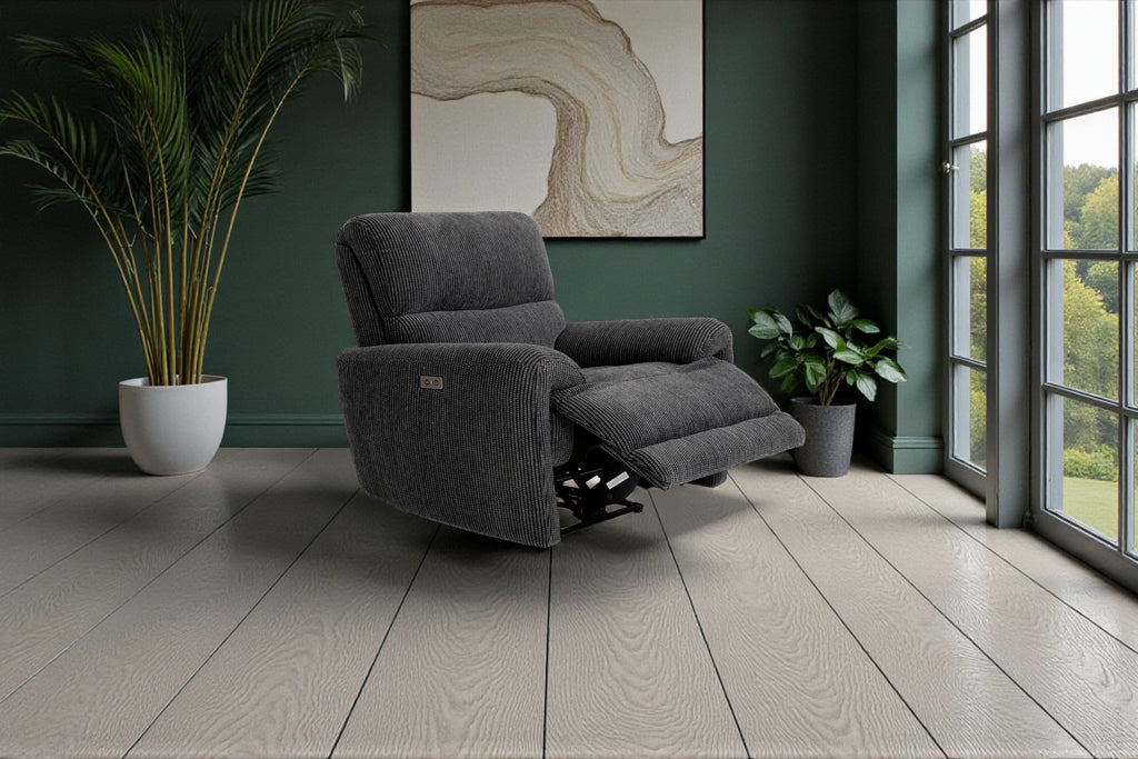 Cairo Black Lay-Z-Boy Style Fabric Power Recliner Chair