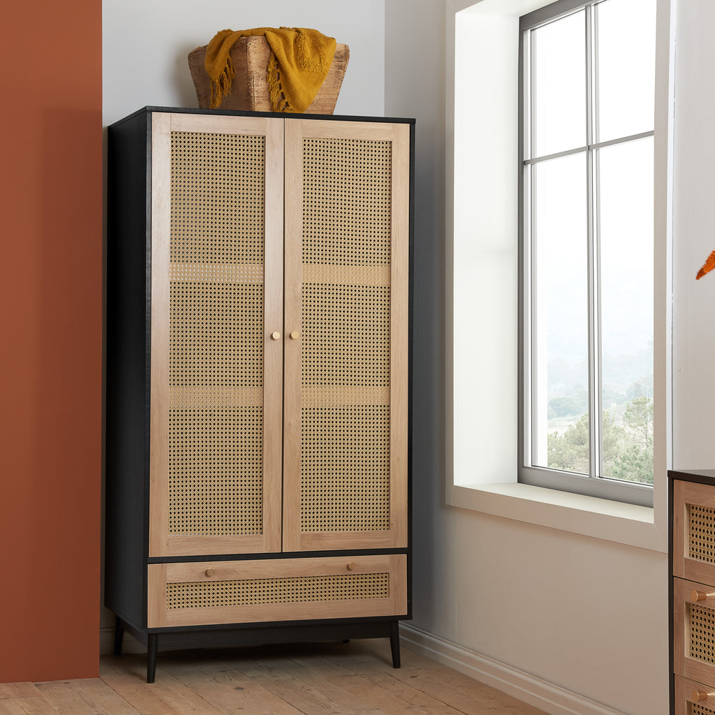 Croxley 2 Door 1 Drawer Rattan Wardrobe
