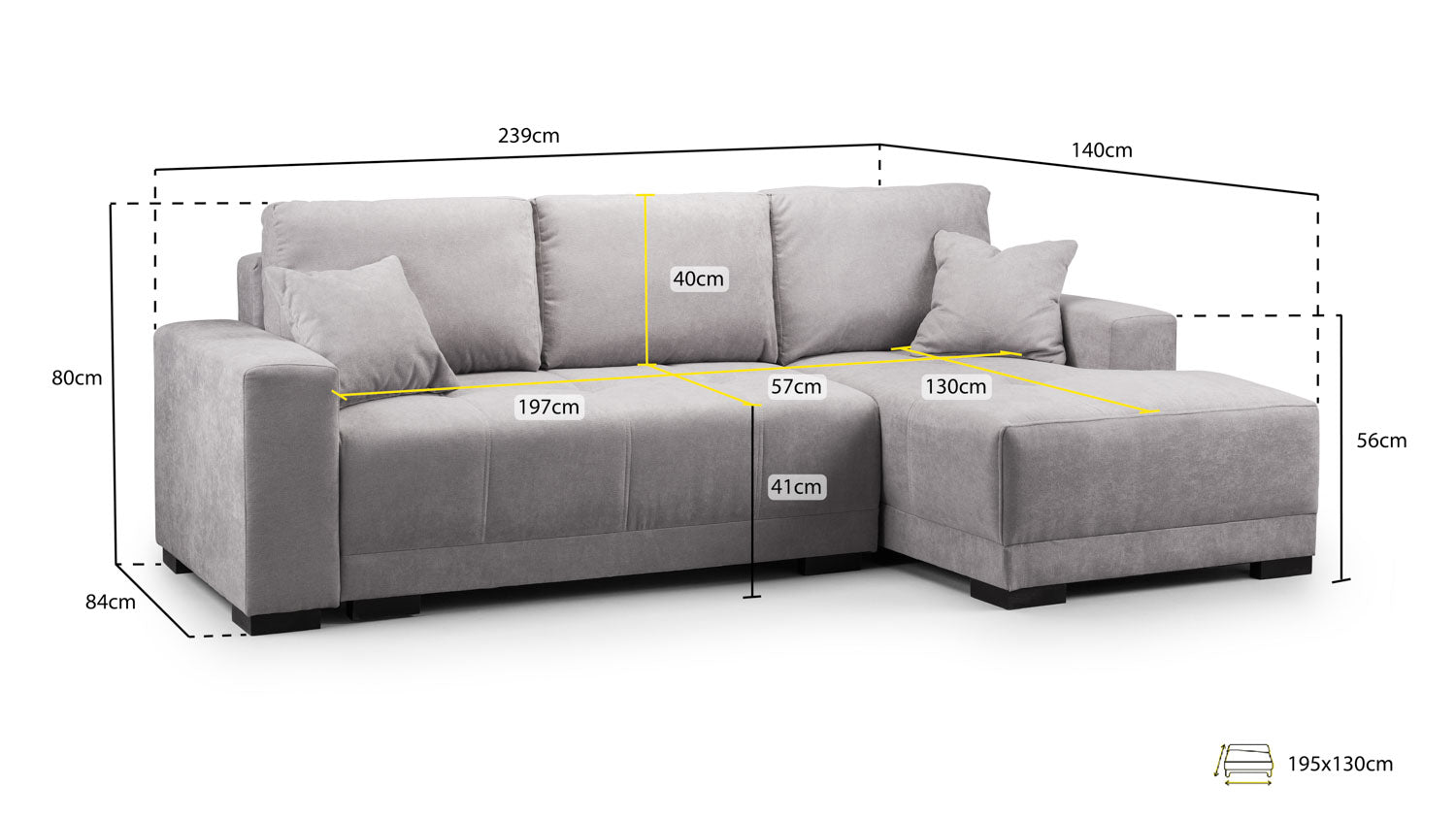 Cimiano Sofabed Grey Right Hand Facing Corner Eastley | Kip | Quercioli | Barete | Metropolitan | Portobello | Aissa Style