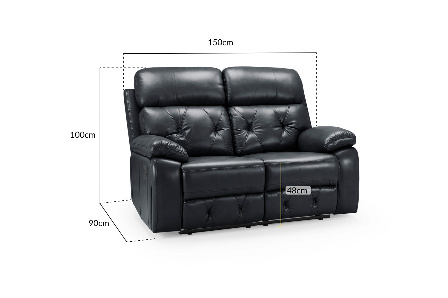 Cody Black Faux Leather Quilted Back Manual Reclining 2 Seater
