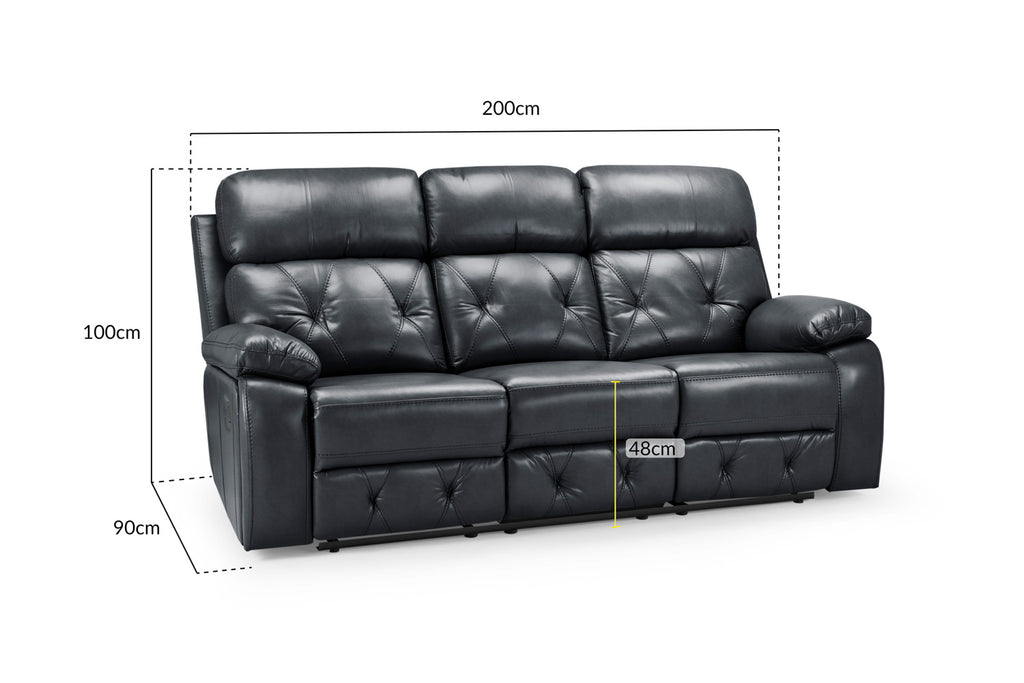 Cody Black Faux Leather Quilted Back Manual Reclining 3 Seater
