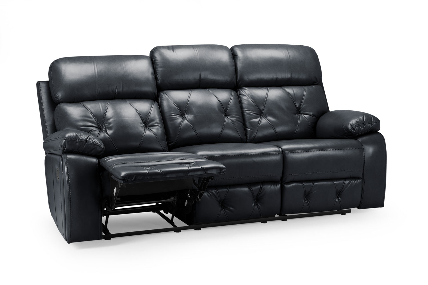 Cody Black Faux Leather Quilted Back Manual Reclining 3 Seater