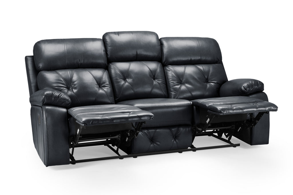 Cody Black Faux Leather Quilted Back Manual Reclining 3 Seater