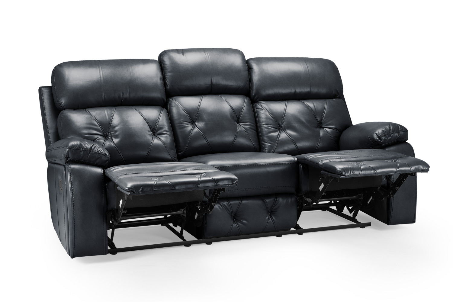 Cody Black Faux Leather Quilted Back Manual Reclining 3 Seater