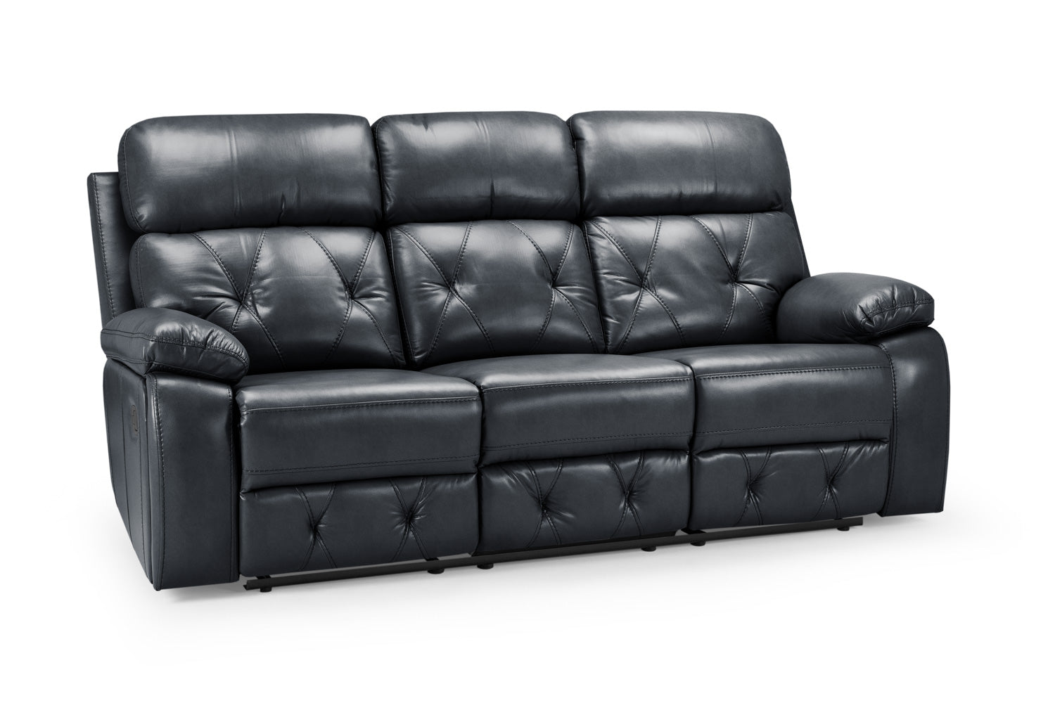 Cody Black Faux Leather Quilted Back Manual Reclining 3 Seater