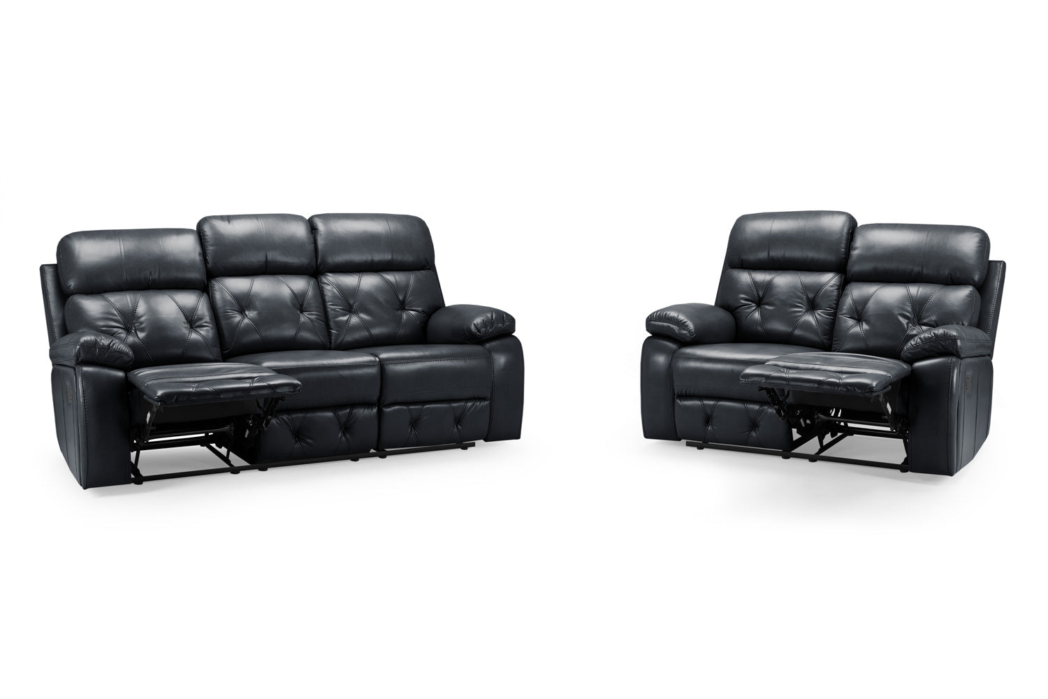 Cody Black Faux Leather Quilted Back Manual Reclining 2 Seater