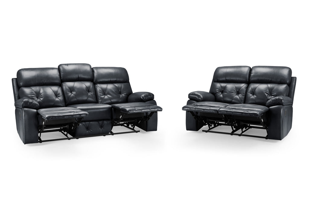 Cody Black Faux Leather Quilted Back Manual Reclining 3 Seater