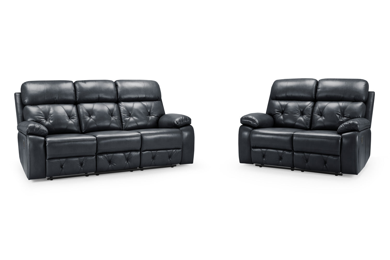 Cody Black Faux Leather Quilted Back Manual Reclining 2 Seater