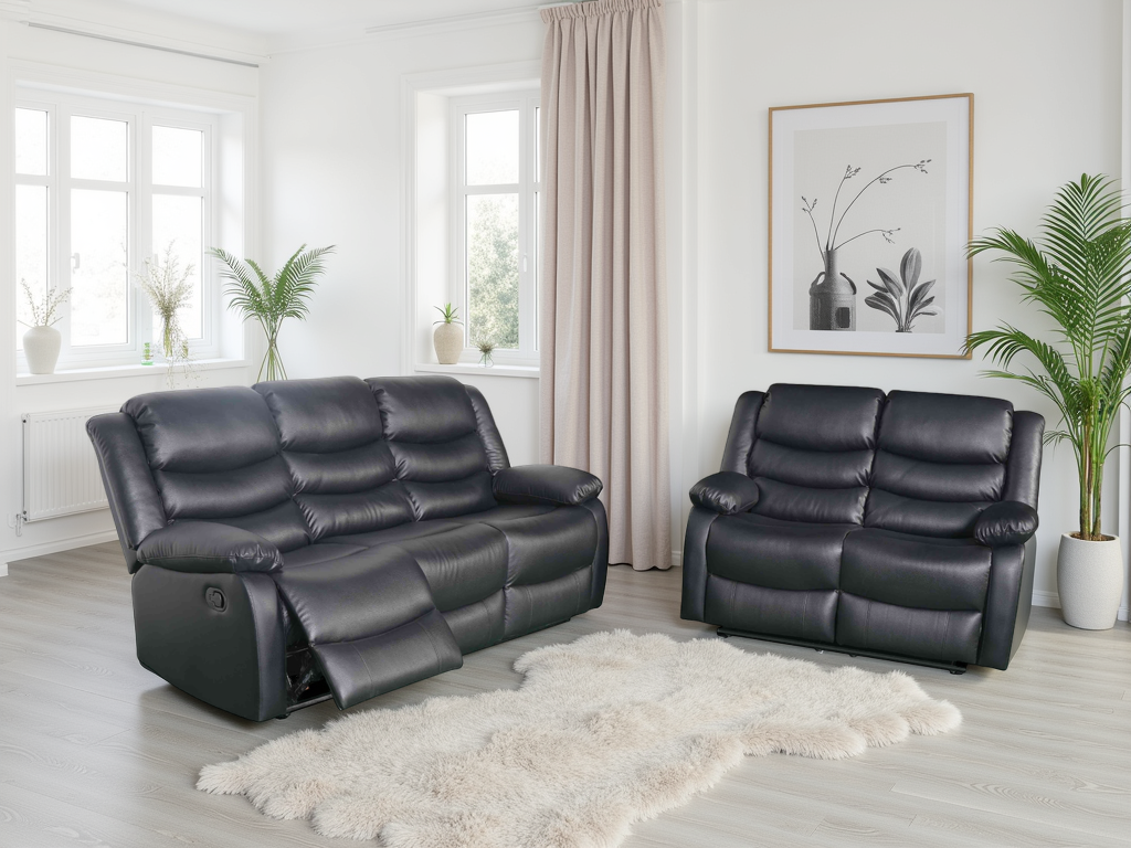 Conrad Manual Recliner Sofa Black 3 Seater