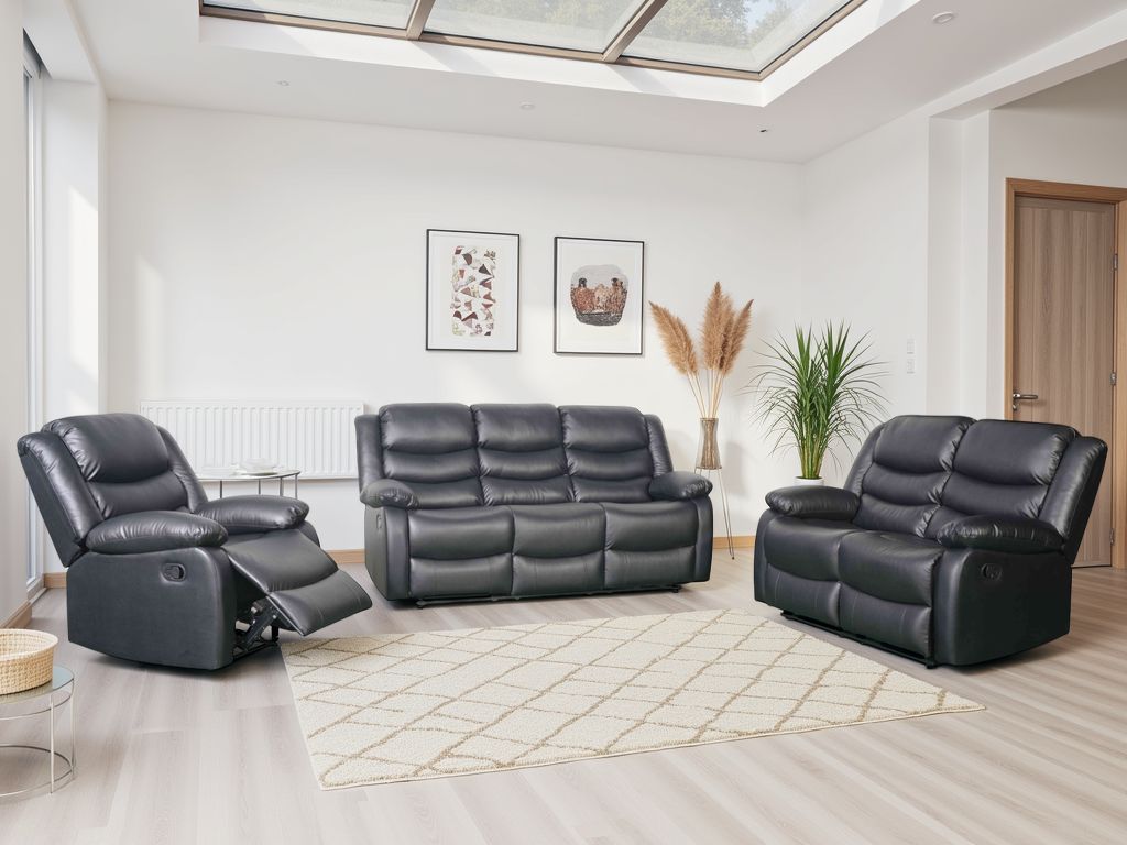 Conrad Manual Recliner Sofa Black 3 Seater