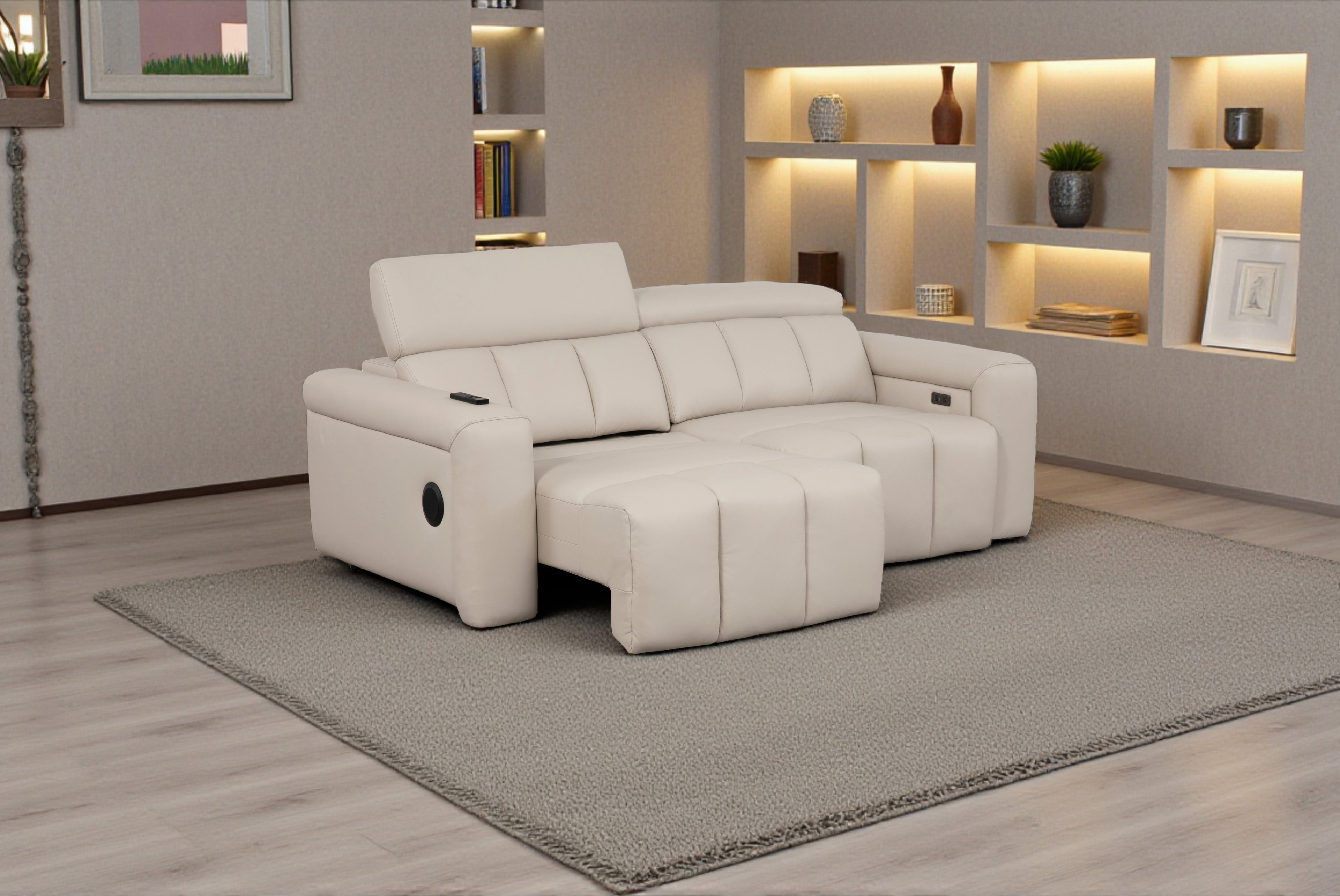 Dallas Cream Lay-Z-Boy Style Leather Power Recliner 3 Seater Sofa
