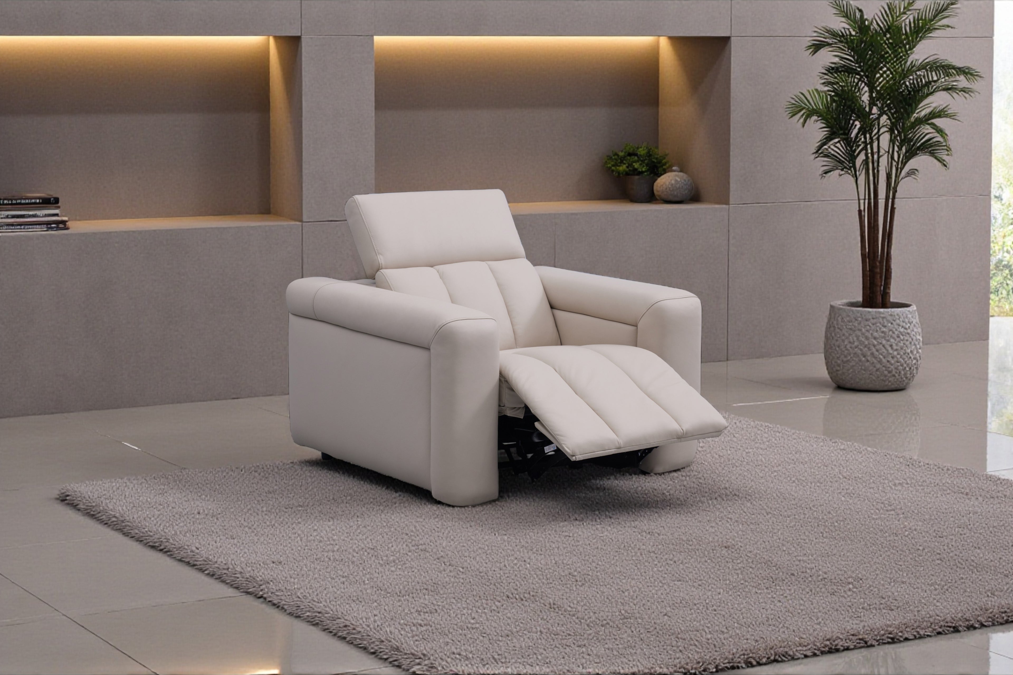 Dallas Cream Lay-Z-Boy Style Leather Power Recliner Armchair