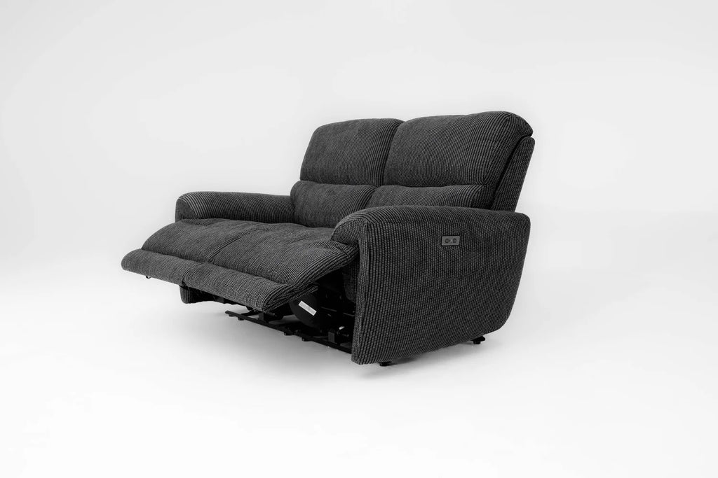 Cairo Black Lay-Z-Boy Style Fabric Power Recliner 2 Seater Sofa