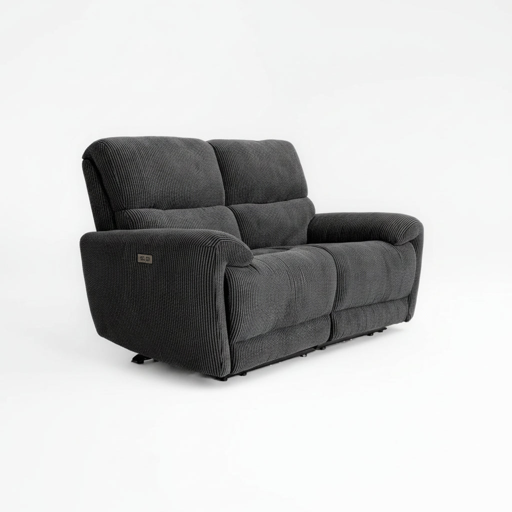 Cairo Black Lay-Z-Boy Style Fabric Power Recliner 2 Seater Sofa