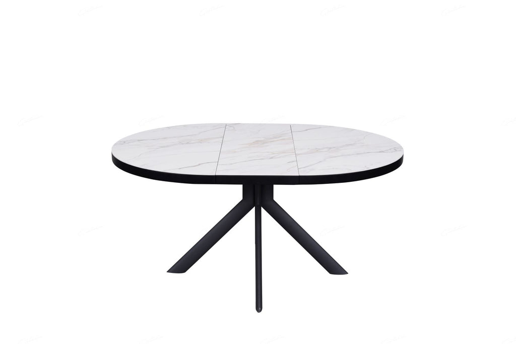 Danello Round Extending Dining Table White & Sunset Cloud Vein Ceramic