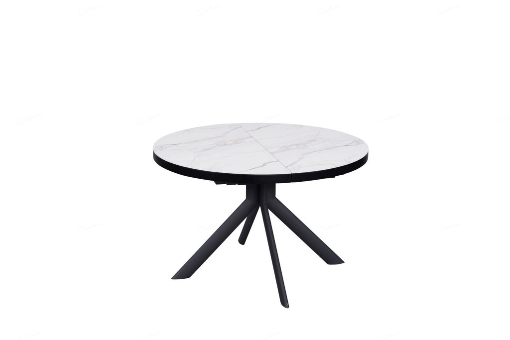 Danello Round Extending Dining Table White & Sunset Cloud Vein Ceramic