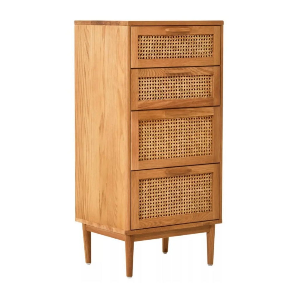 Lyon Rattan and Oak Three Drawer Wood Chest