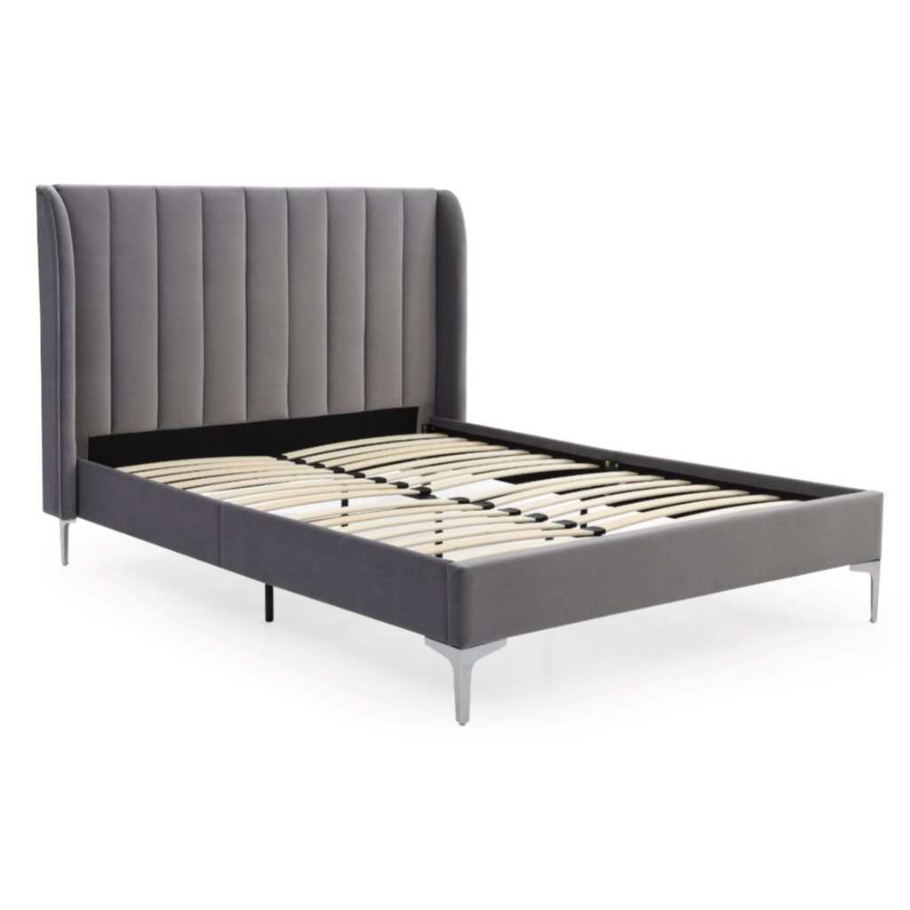 Athena Grey Velvet Super King Avery Bed
