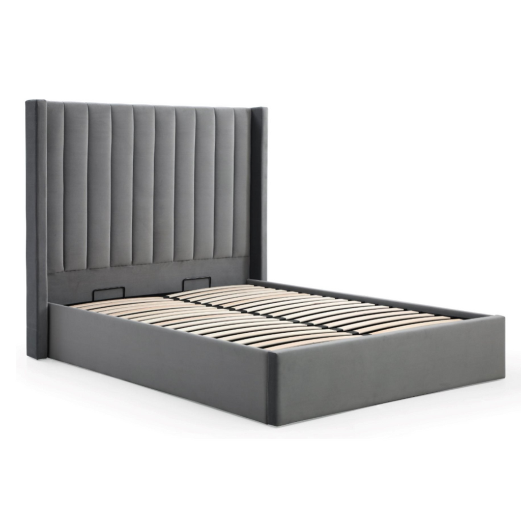 Athena Grey Velvet Super King Emerson Multi-Lift Ottoman Bed