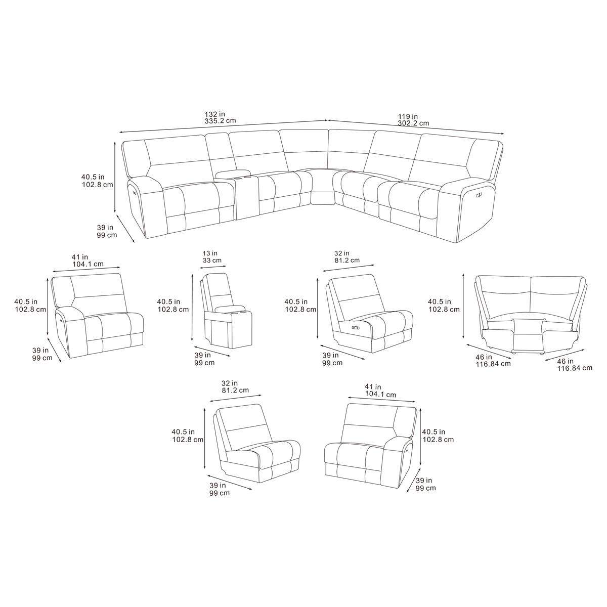 Excalibur Beige Lay-Z-Boy Style Fabric Power Recliner Corner Sofa