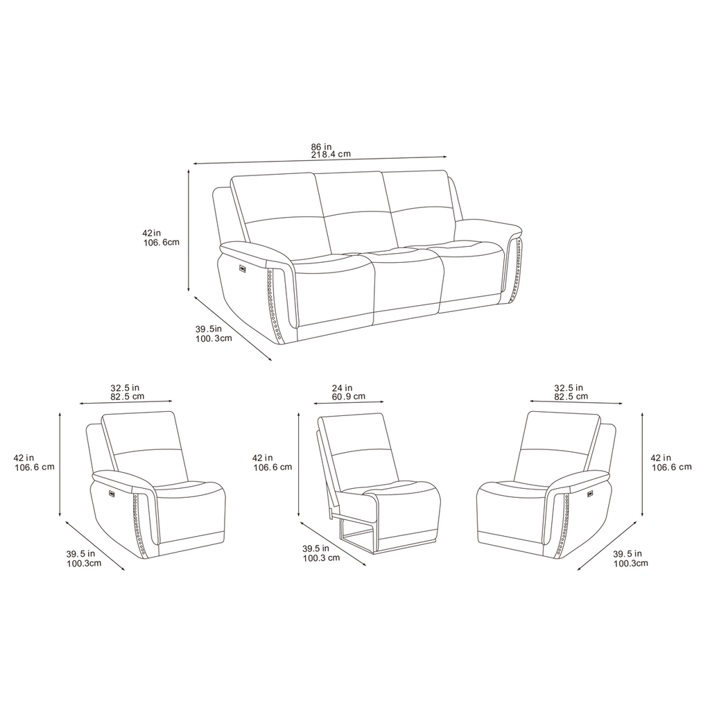 Majestic Grey Lay-Z-Boy Style Fabric Power Recliner 3 seater