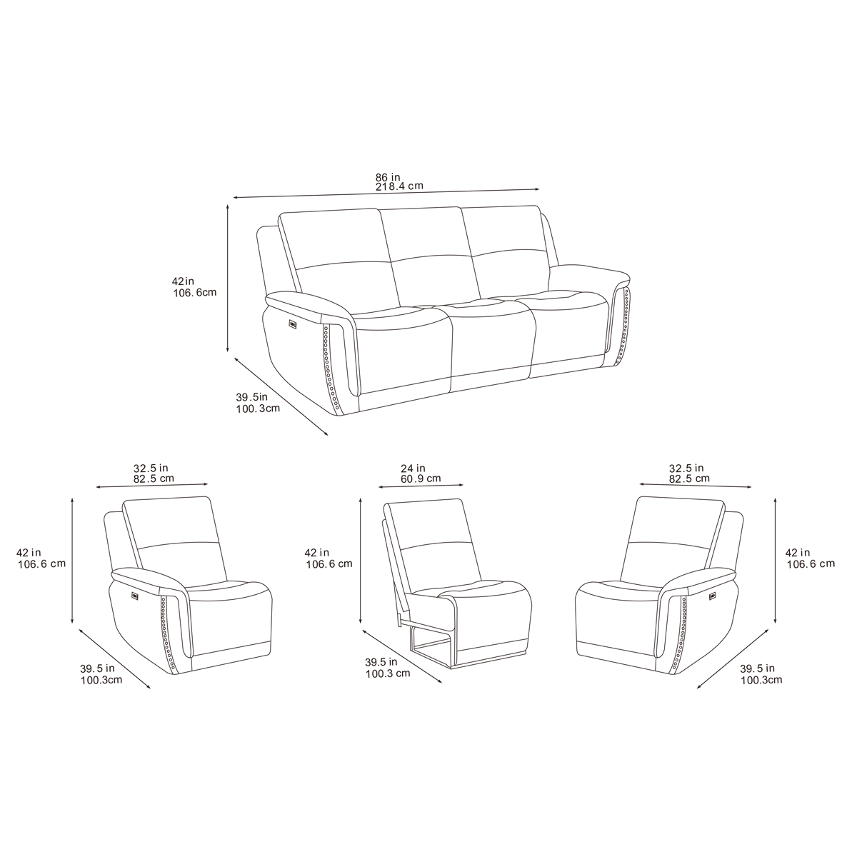 Majestic Grey Lay-Z-Boy Style Fabric Power Recliner 3 seater