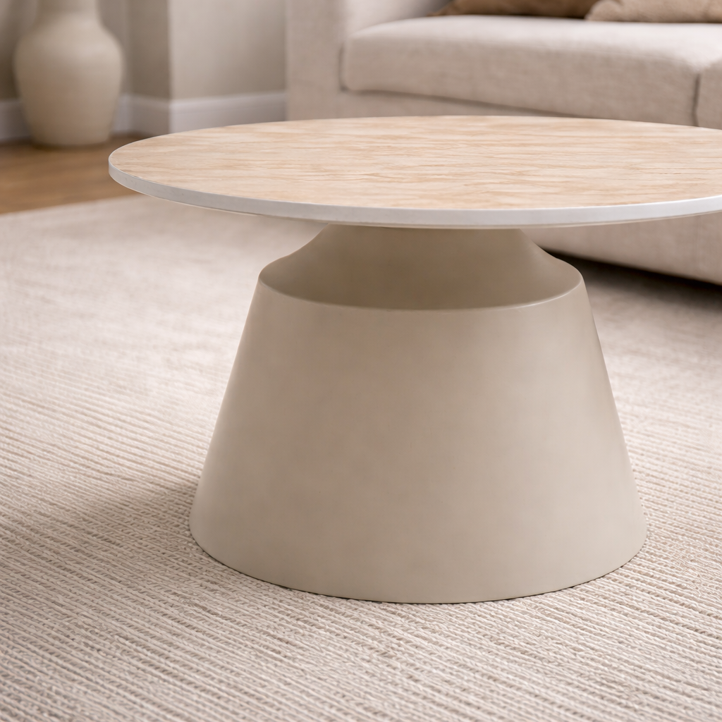 Luna Coffee & End Tables Matt Taupe & Travertine Set of 2