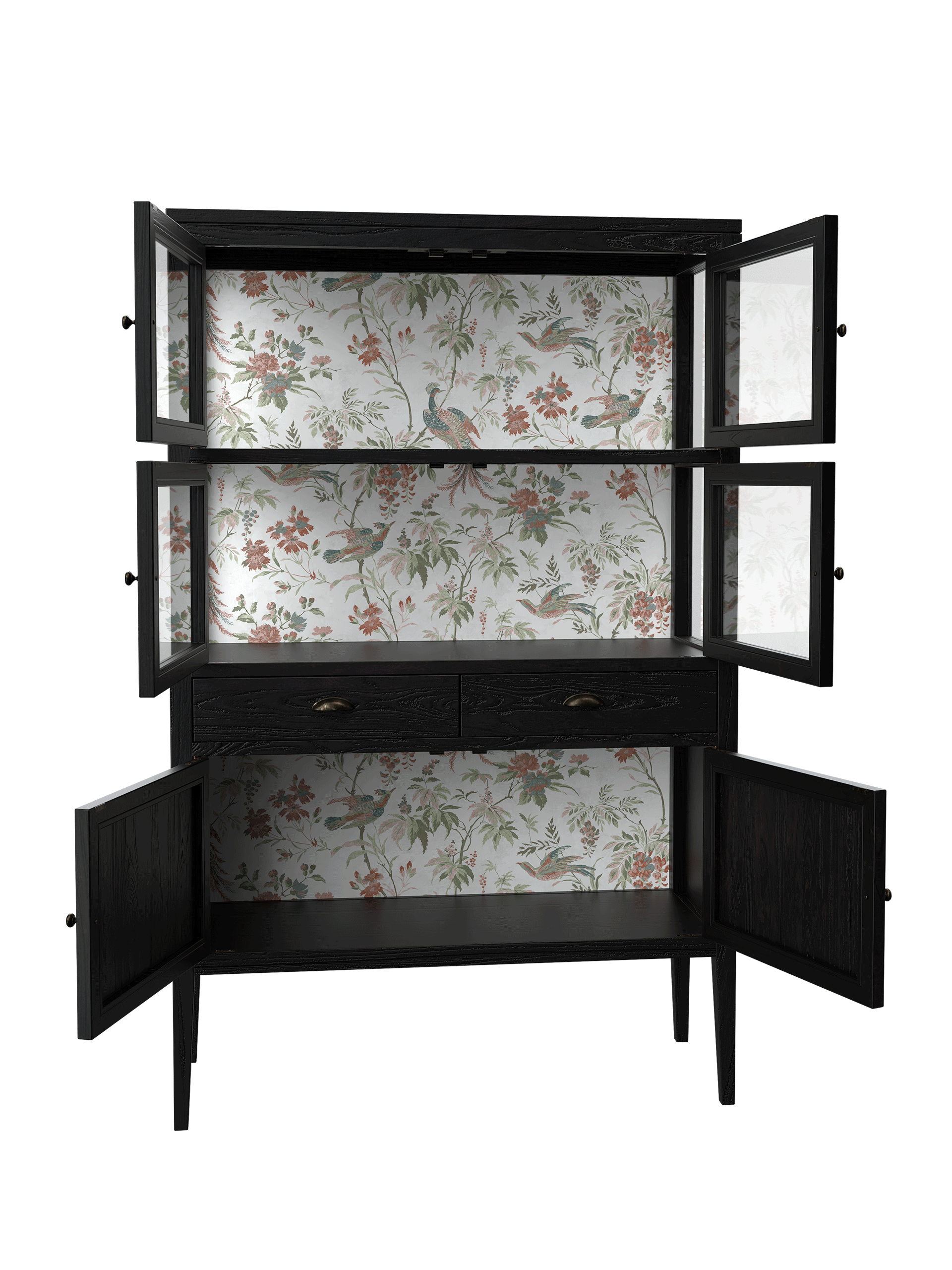 Elmhurst Black 6 Door 2 Drawer Display Unit
