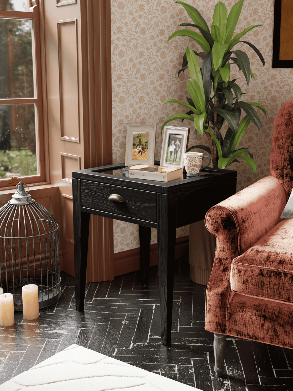 Elmhurst Black 1 Drawer Side Table