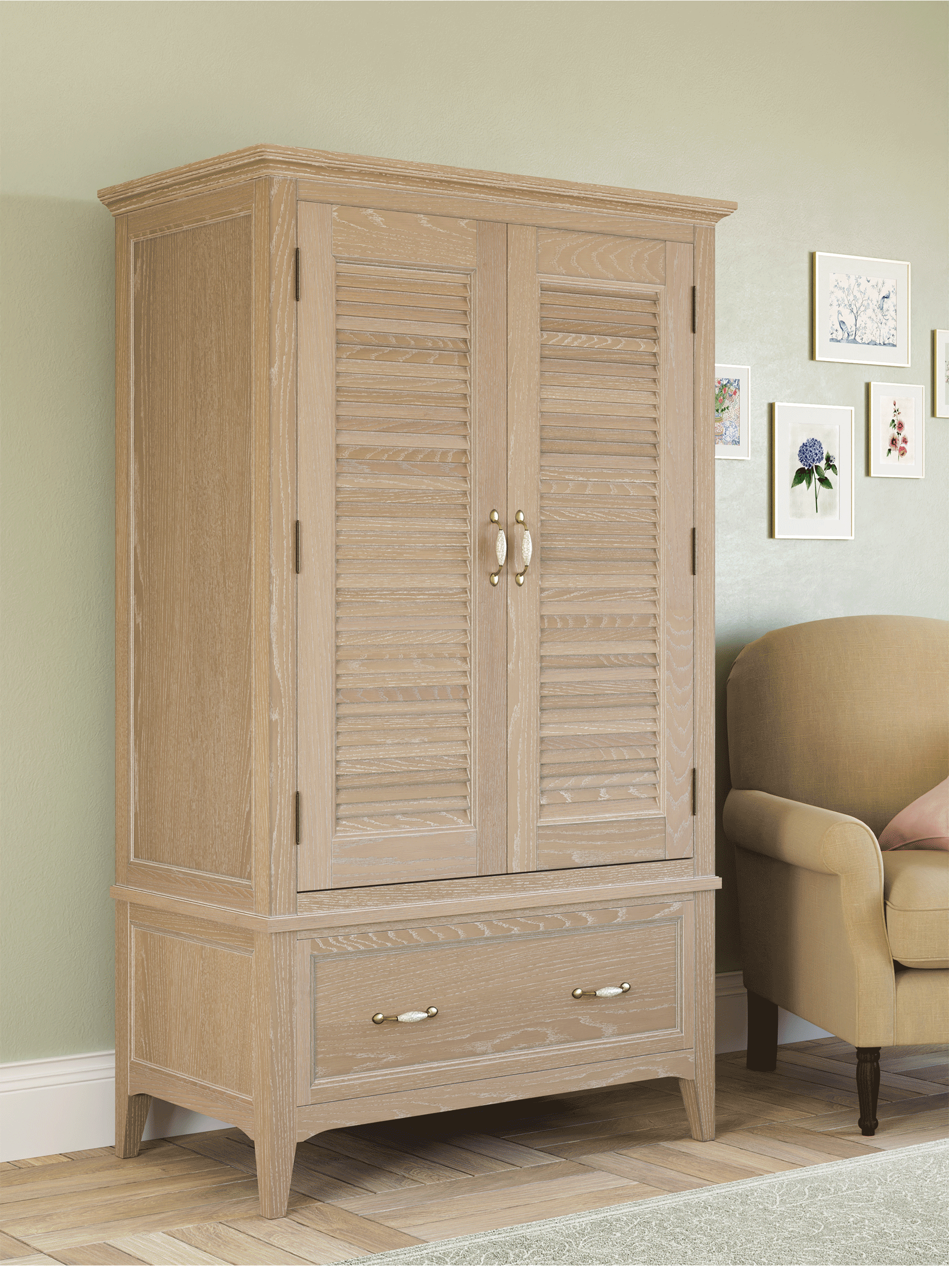 Ennis Oak & Ash 2 Door 1 Drawer Wardrobe